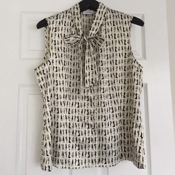 Tahari - Black & White Silk Tie Top - Picture 3 of 3